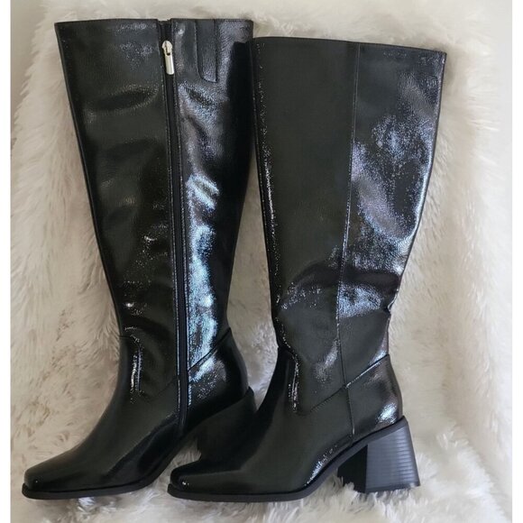 Comfort Est. 1946 Glossy Black Patent Knee-High Boots Block Heel‎ US 9 Wide Fit - Picture 4 of 10